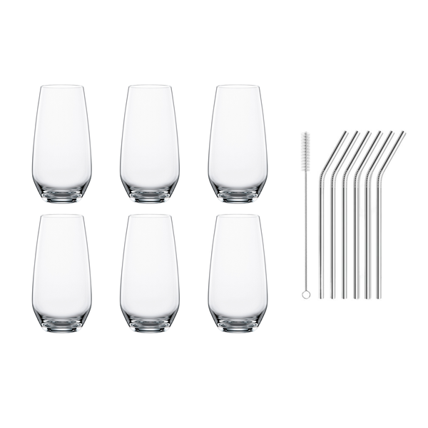 550ml Drinking Glasses with Stainless Steel Straws - 6 Pack