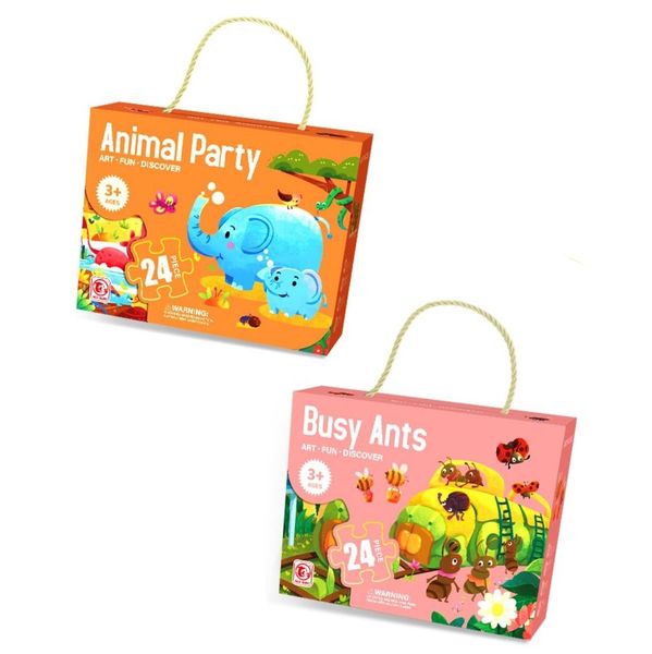 Kids Jigsaw Puzzle - Busy Ants and Animal Party 24 Pieces - Set of 2