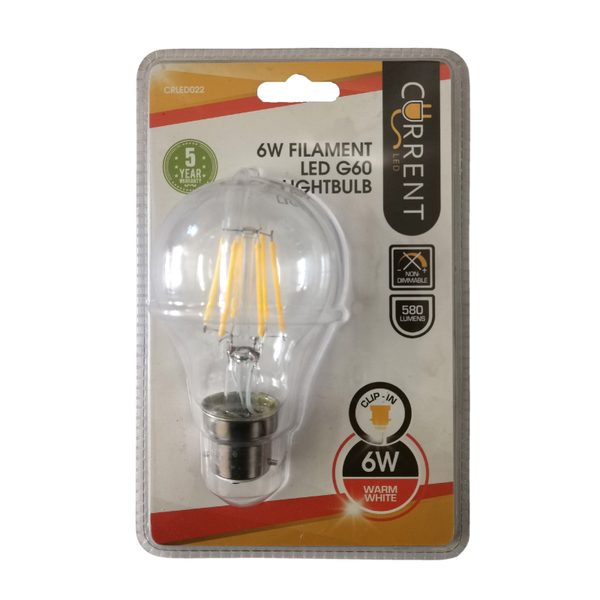 Bulk Pack x 3 Current Light Bulb LED B22 Candle Fila 6W Warm White