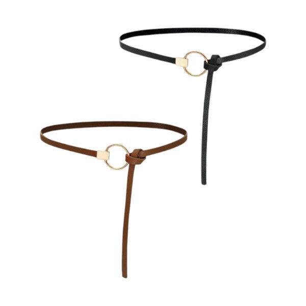2 Piece Round Buckle Leather Belt - Black &amp; Brown