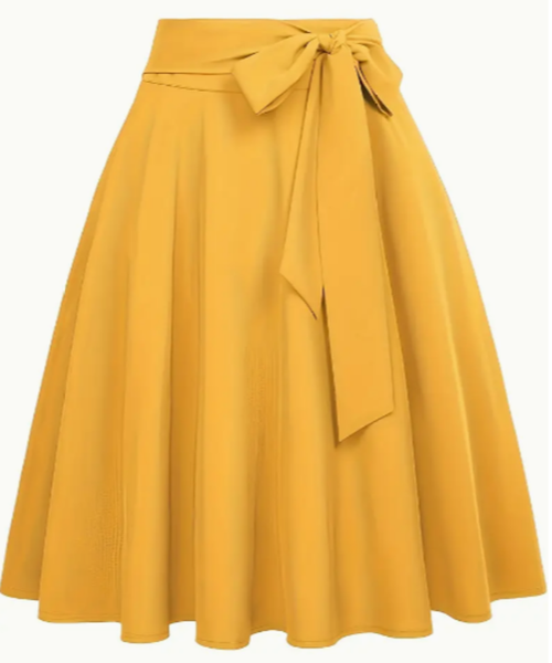 A-Line Flared Skirt with Adjustable Bow Tie Waist and Pockets