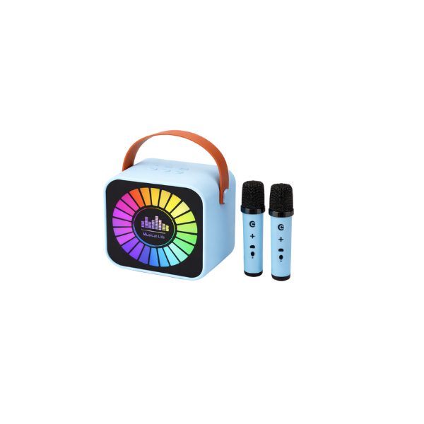 Portable RGB Bluetooth Karaoke Speaker with Dual Wireless Microphone - Pink