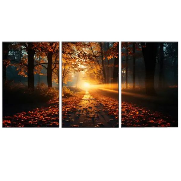 Canvas-Art-3 Pieces Autum Tree Leaves In Sunrays Abstract Wall Art