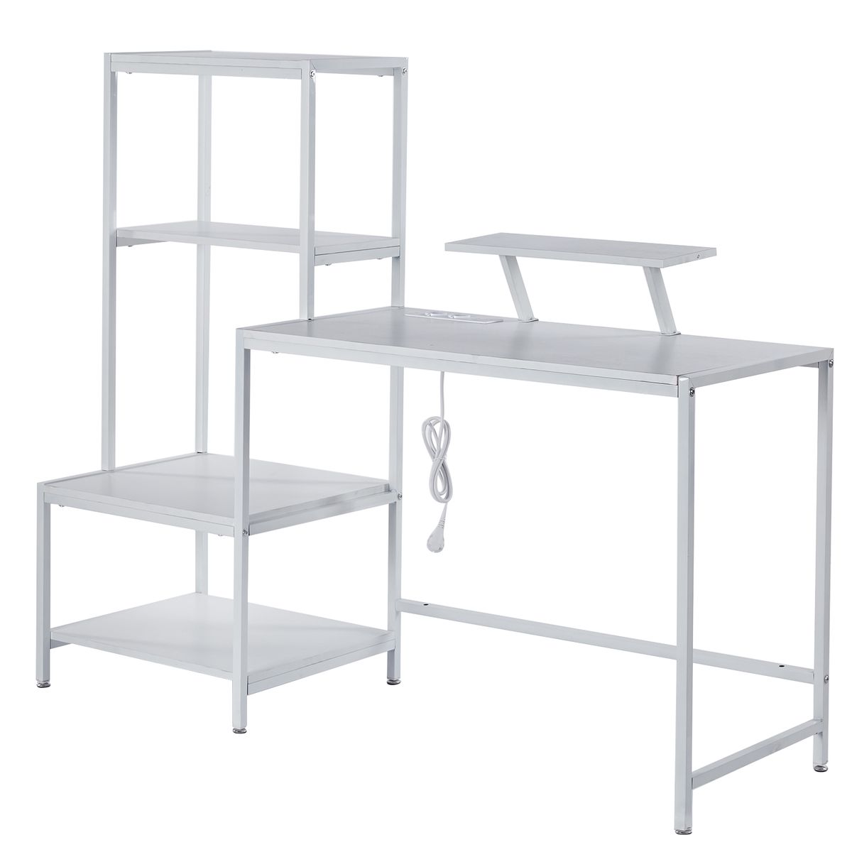 Computer Desk Office Table Gaming Desk with 4 Shelves Power Sockets & Stand