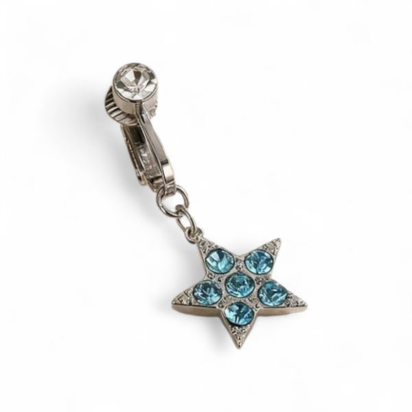 Sparkling Star Clip-On Belly Button Ring - Crystal Dangle Design