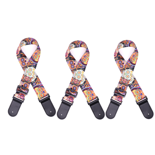 Skull Leather Nylon Fluorescent Print Folk Guitar Strap E