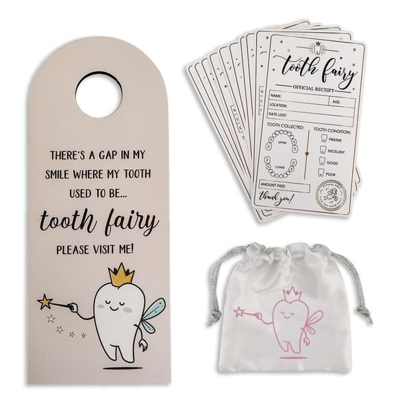 Pink Tooth Fairy Gift Bundle with Drawstring Bag, Door Hanger &amp; Receipts