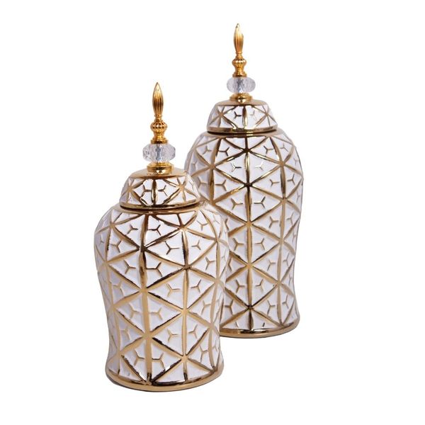 Geometric Jar Set Home Decor Ornament - Gold &amp; White