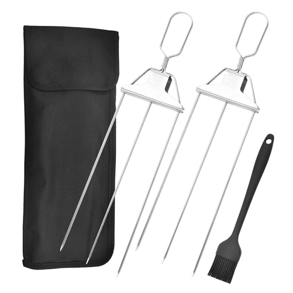 15 Inch 3-Prong Kabob Skewers For Grilling With Push Bar Reusable