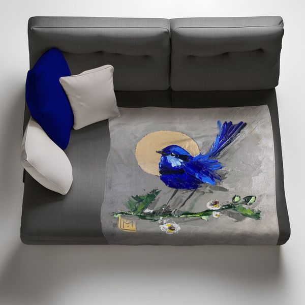 Sunshine Blue Bird Ready Light Weight Fleece Blanket by Juanette Menderoi