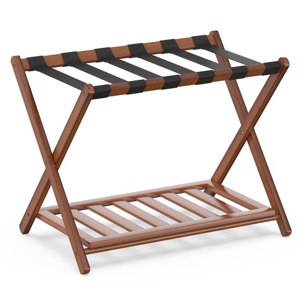 Bamboo Luggage Rack Folding Luggage Stand Holder