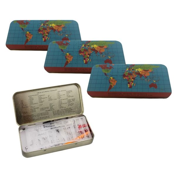 World Map 11 Piece Maths Set In Tin Box (Pack Of 4)