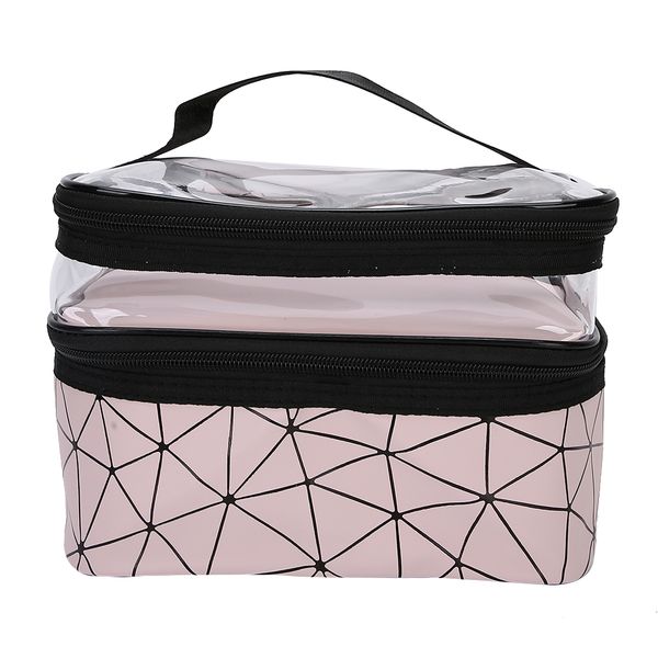 Cosmetic Case Double Layer Makeup Bag Toiletry Storage Organizer Pink