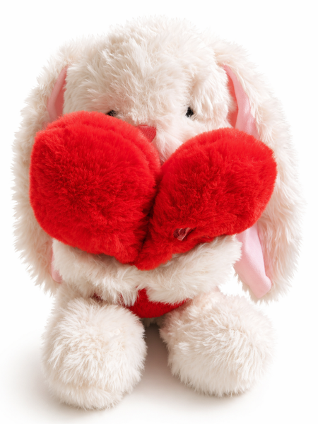Super Soft Bunny holding Heart - Cream &amp; Red - Long Pink Ears - L28cm