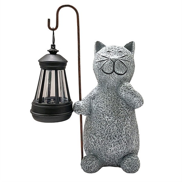 Solar-Powered Resin Cat Statue Garden Figurine Lights