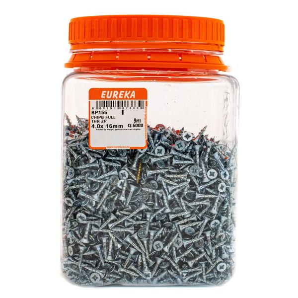 EUREKA Chipboard Screws Smooth Shank Zinc Plated 4 x 16mm Q:5000 BP155