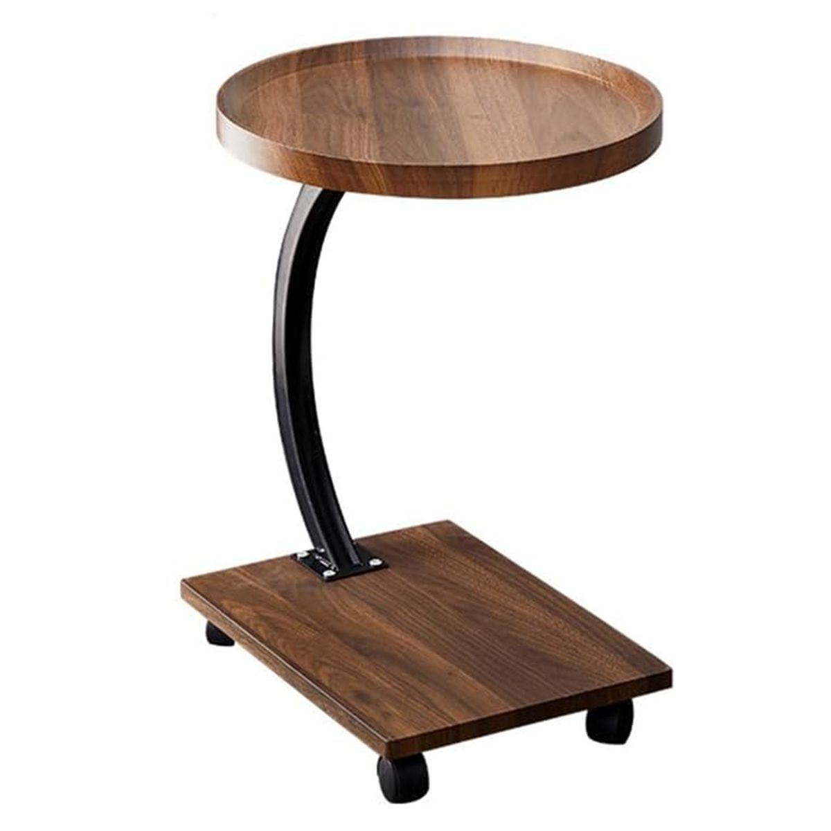 Side Table C Shaped Wooden Side Table With Wheels End Table for Small Space