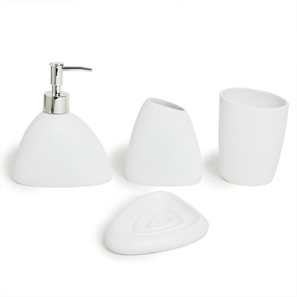 G&amp;M Modern 4 Piece Plain White Resin Bathroom Accessory Set