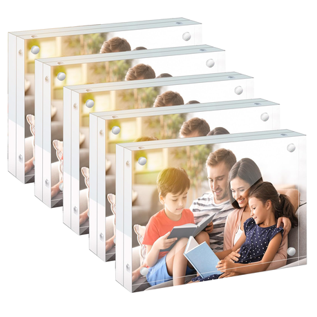 Boxalls Acrylic Photo Frame 10 X 15 Cm (4 X 6 Inch)-Set Of 5, Double Sided Picture Frame With Magnetic, Clear Frameless Desktop Photo Block On - View #3