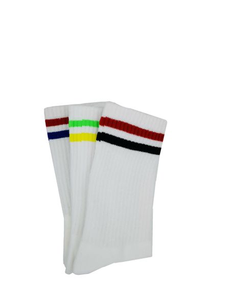 Sports Socks - 3 Pack - White with Colour Stripes - Umlozi