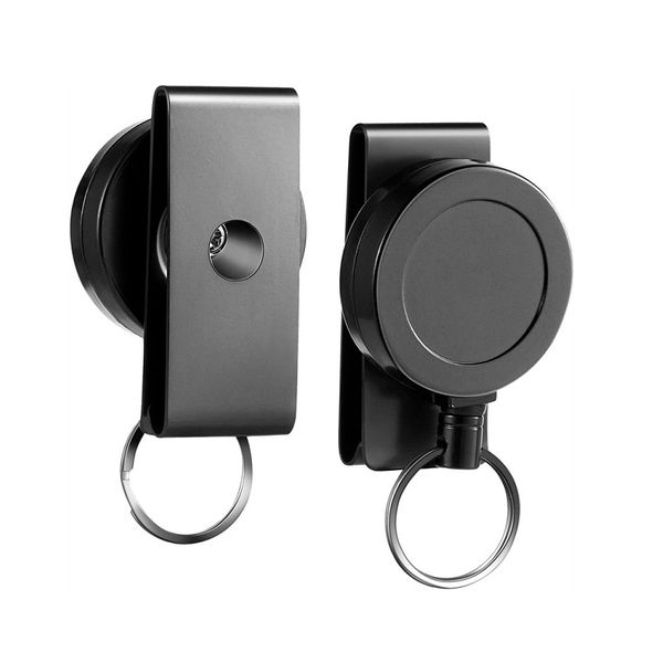 2 Pieces Metal Badge Clips Retractable with Keychain Ring Card Holder