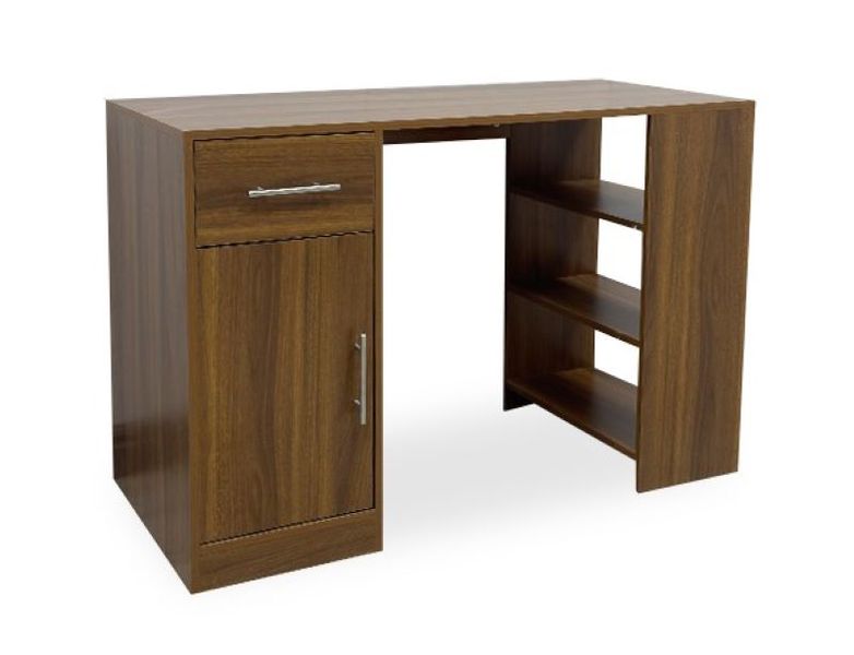 Computer Office Desk with Shelving, Drawer and Cabinet - Dark Brown
