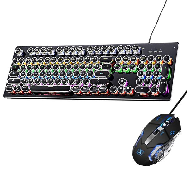 Olive Tree-Mechanical Steampunk Gaming Black Keyboard Mouse Set-Blue Switch