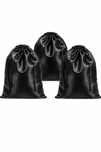 SUKARI - Satin Wig Drawstring Storage Bags - Set of 3 - Black