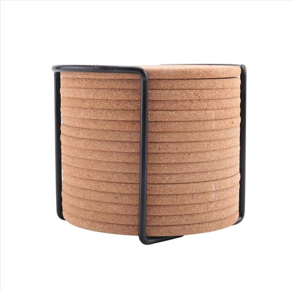 Cork Coasters With Metal Holder For Cold Drinks Wine Glasses Cups