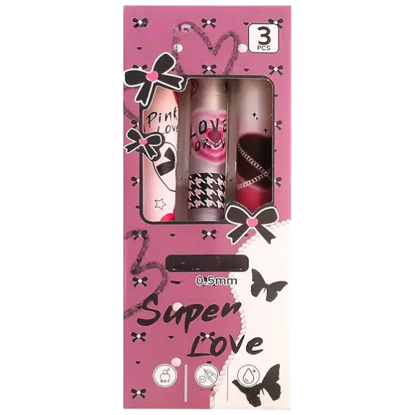 3Pcs Smooth Anti-Slip Rubber Grip Ballpoint Pen Set - Pink