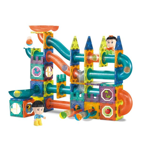 128 Pieces Magnetic Marble Run Blocks, Educational STEM Puzzle (B4846)