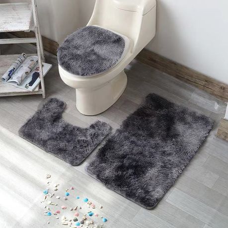 3 Piece Non Slip Plush Three Tone Toilet Seat Cover Bathroom Mats Set In South Africa Takealot Com - Toilet Seat Cover Mat Set