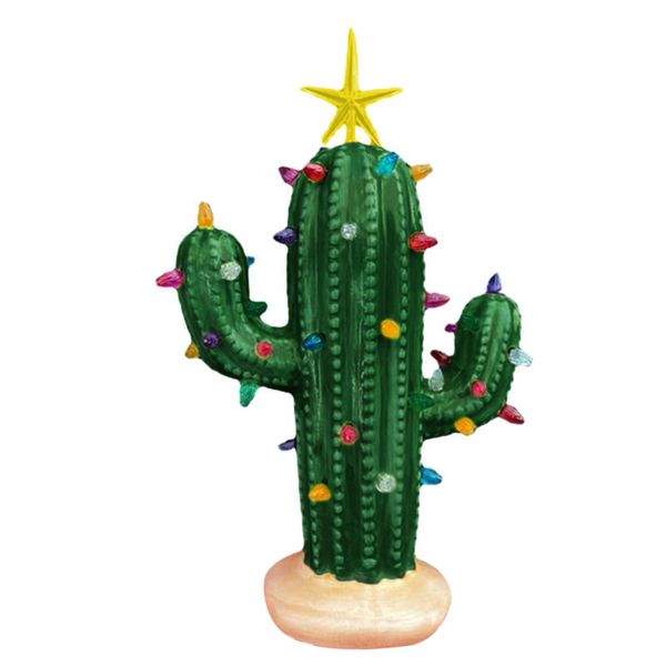 Green Christmas Cactus Tree, Retro Style Holiday Decoration, Colorful Light