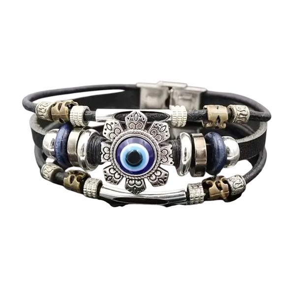 Devil's Eye Men's Black Faux Leather Bracelet