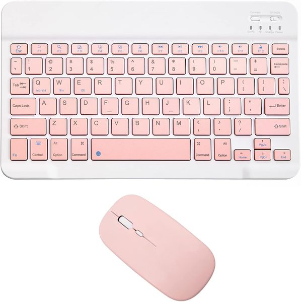 Recharge Bluetooth Slim Wireless Mouse Keyboard Set for tablet iPad,pink