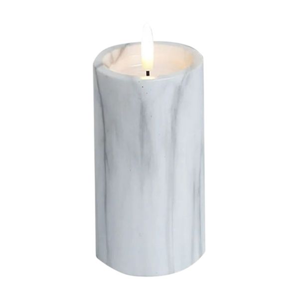 Battery Powered Marble Design Flameless Candle With LED Warm Glow - White