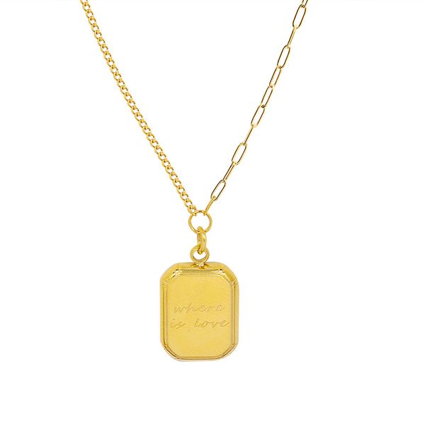 P007 Gold 3D Square Pendant Women's Necklace