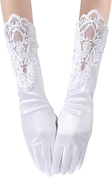 Women's Bridal Long White Elbow Satin Gloves - Elegant Wrist Gloves
