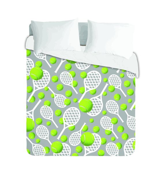 Imaginate Decor - 3D Tennis Balls &amp; Racket Duvet Cover Set - White