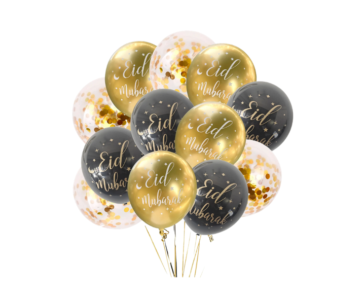 12 Piece Eid Mubarak Printed Balloons Chrome Latex Confetti Decor Party