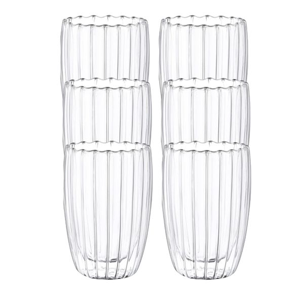 450ml Ripple Double Walled Coffee Glasses - Set of 6 Insulated Glass Cups