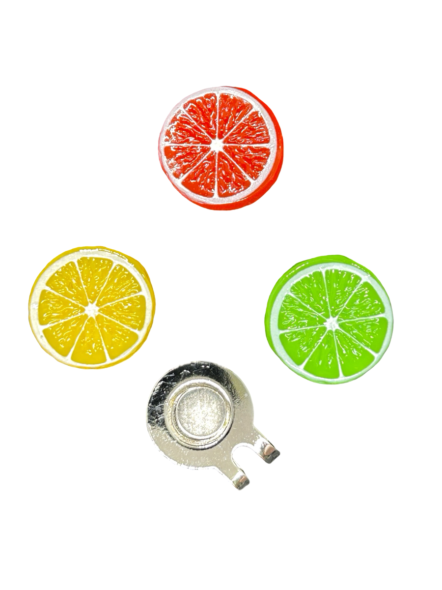 3 Piece Magnetic Golf Ball Marker Set with Hat Clip - Bright Fruit Design