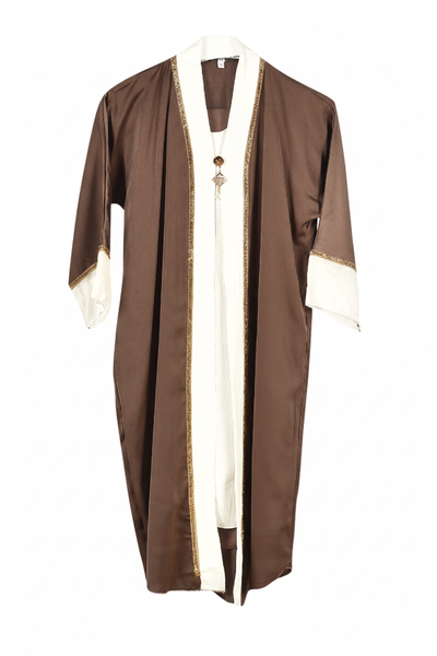 Saudi Arabian Inspired Brown Girls Ankle Length Abaya with Contrast Panels