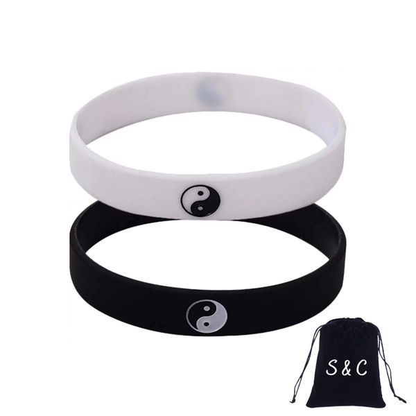 S &amp; C Yin Yang Couple Bracelets - Set of 2 Stretchy Silicone Wristbands
