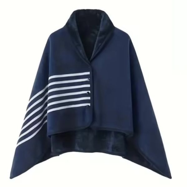 Fleece Wearable Blanket Shawl Poncho Blue White image