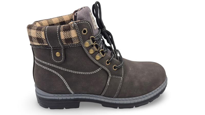 Black Checked Lace Up Ankle Boots image