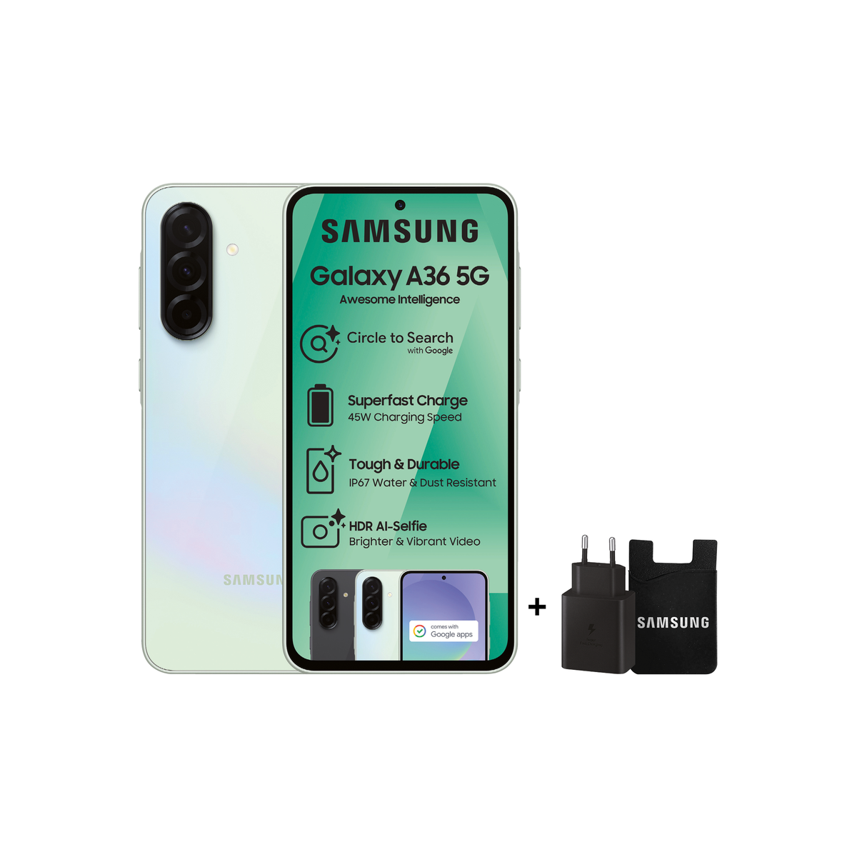 Samsung Galaxy A36 5G 128GB Dual Sim - Lime + 45W Adaptor & Card Holder