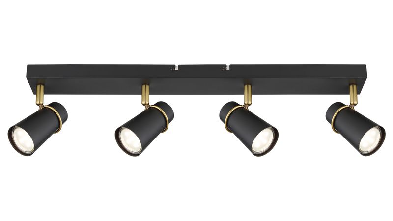 Four Light Matt Black Adjustable Spotlight with Brass Accents - S411