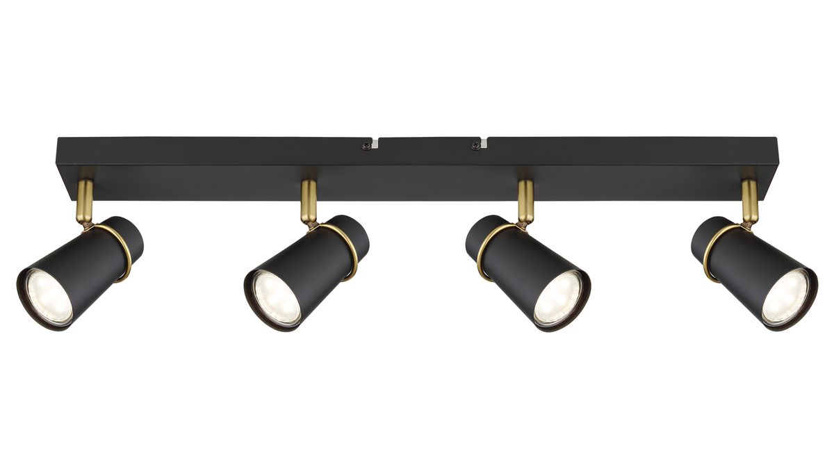 Four Light Matt Black Adjustable Spotlight with Brass Accents - S411