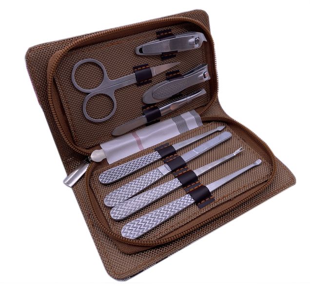8 Piece Stainless Steel Manicure Set with Chequered Travel Case